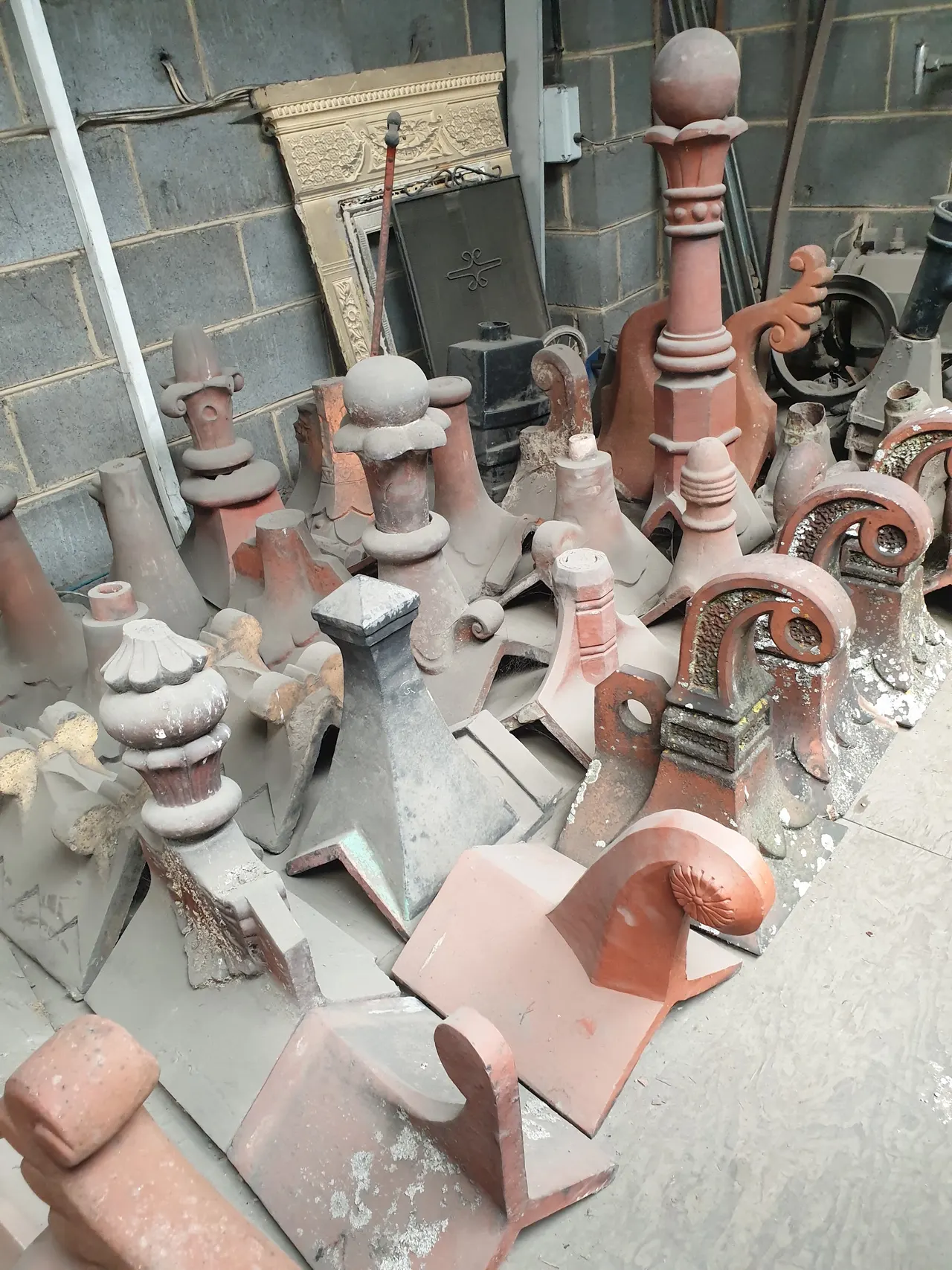 Decorative clay finials and chimney pots at Hunslet