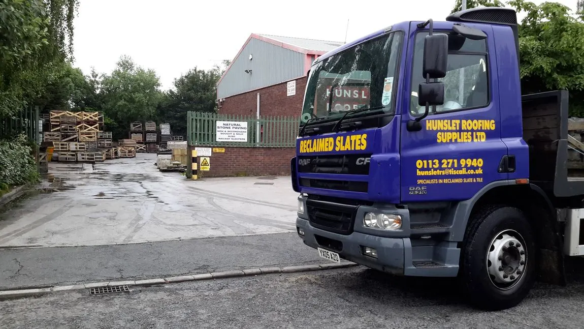The Hunslet Roofing Supplies branded delivery wagon outside the Leeds yard